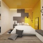 спальня светлый дизайн жёлтый потолок